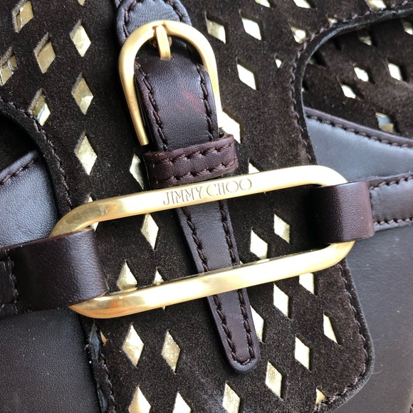 Jimmy Choo Tulita Bag. Chocolate Brown. Perforated. Gold Hardware. - Picture 7 of 15